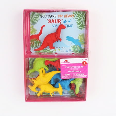 Way to Celebrate Valentine's Day Party Favors, Dino Erasers, 8 Count