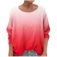 thumbnail image 2 of Gamivast Summer Linen Tops for Women Fashion Gradient Color Casual Long Sleeve Shirts Womens Tops Crew Neck Blouses Vacation Casual Beach Shirts Red XL Clearance Cancel Order, 2 of 5