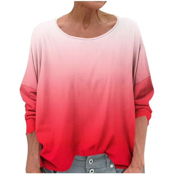 Vestidos Casuales Para Mujer, Blusas De Mujer De Moda Camiseta de mujer con cuello redondo, manga larga, color liso, moderna y cómoda.