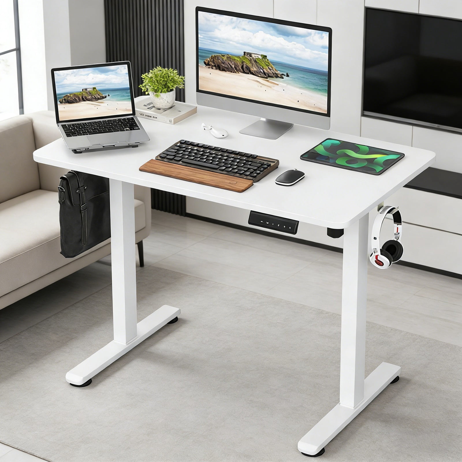 Adjustable Height Standing Desks  Large Raising Desk That Raises Up and Down for Ergonomic Home Office Workspaces