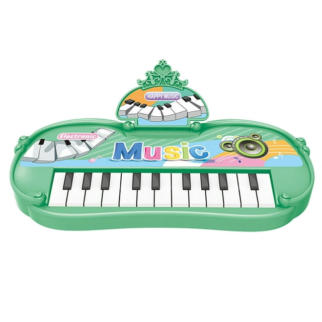Green Kids Electronic Organ Toy With 13 Keys Multifunctional Hand Piano For Musical Learning Pretend Play Educational Activity Size 9.25X0.98X4.72In Weight 0.33Lbs