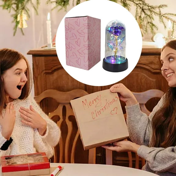 Ke1Clo Purple Multicolor LED Rose in Glass Dome, Artificial Flower with Light, Valentine's Day Gift for Her, Birthday Present