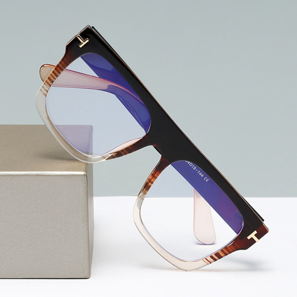 Womens Mens Thick Square Brown Reading Glasses 4.25 Ladies Anti-blue Light Readers Plastic Presbyopic Glasses +4.25
