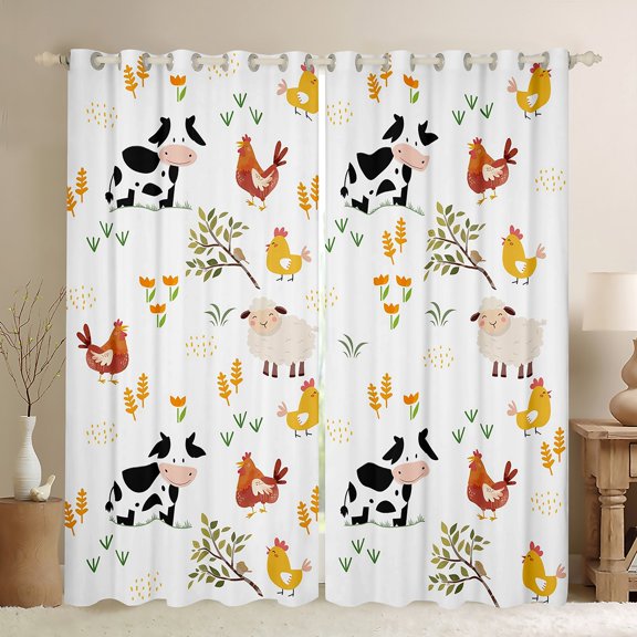 Homewish Cute Milk Cow Blackout Curtains Set of 2 (52x84 Each),Kawaii Farmhouse Sheep Window Curtains,Boho Style Chicken Curtains and Drapes For Kids,Luxury Bedroom Decor