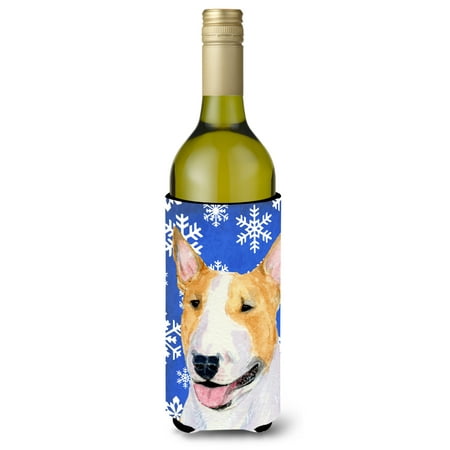 

Caroline s Treasures SS4634LITERK Bull Terrier Winter Snowflakes Holiday Wine Bottle Hugger Wine Bottle multicolor