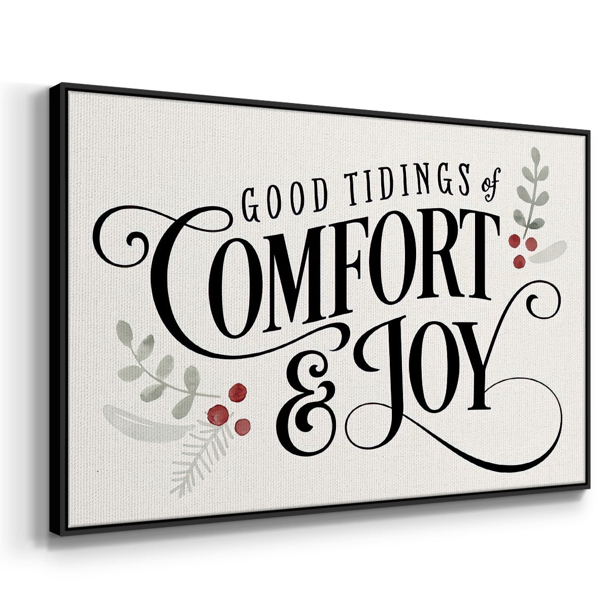 Merry Sentiment I - Framed Gallery Wrapped Holiday Canvas - 27 x 41 - Black Frame