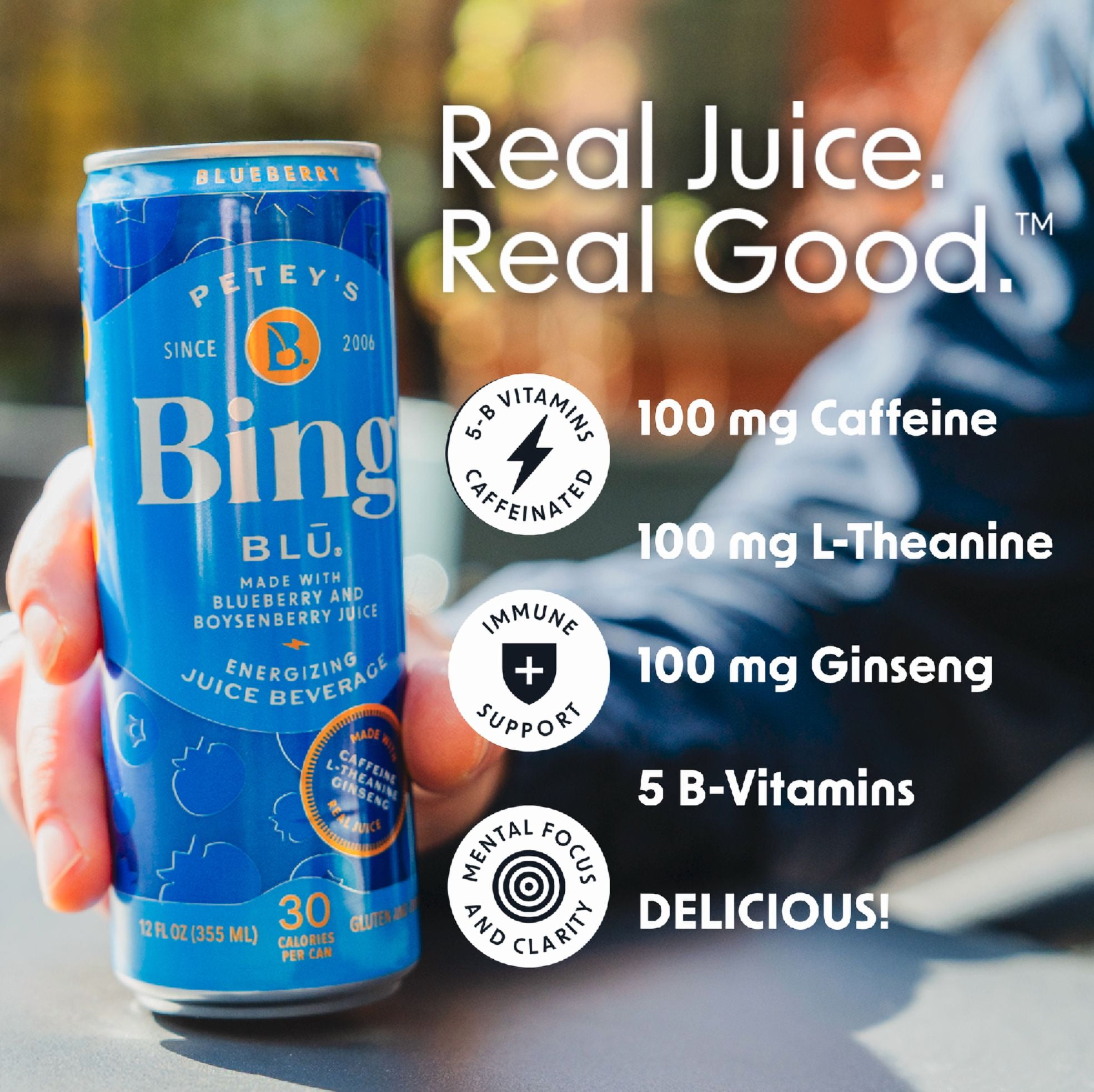 Bing Beverage Healthy Energy Drinks, Bing Blu, 12 oz (12 Pack)