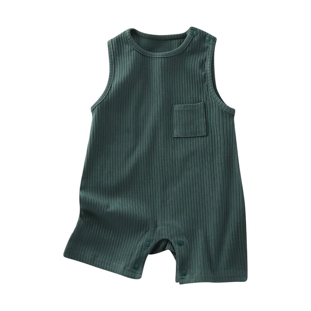 Ohufall 3M-2T Rompers for Babies Summer Solid Color Sleeveless Infant Tank Rompers Stretch Comfy Pockets Unisex Infant Bodysuit
