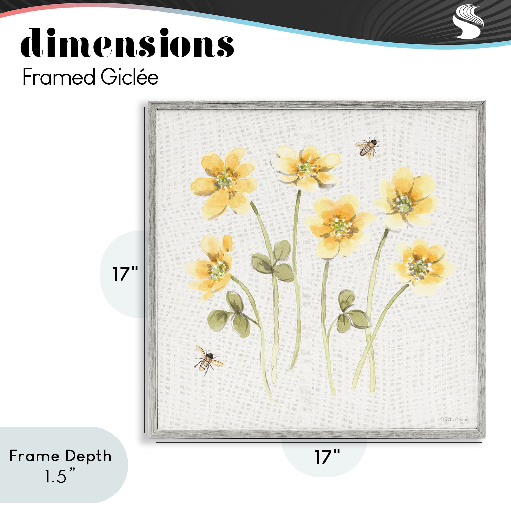Stupell Industries Sweet Honey Wildflowers Gray Framed Giclee Art, design by Beth Grove