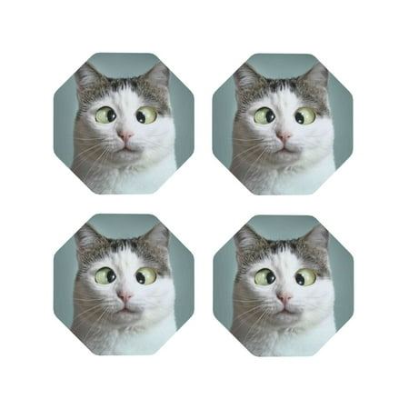 

Tideii Funny Cat for Leather Coasters 4 Pieces Anti-fouling and Anti-scalding Decorative Coasters Suitable for Restaurants Kitchens Coffee Shops-Octagon