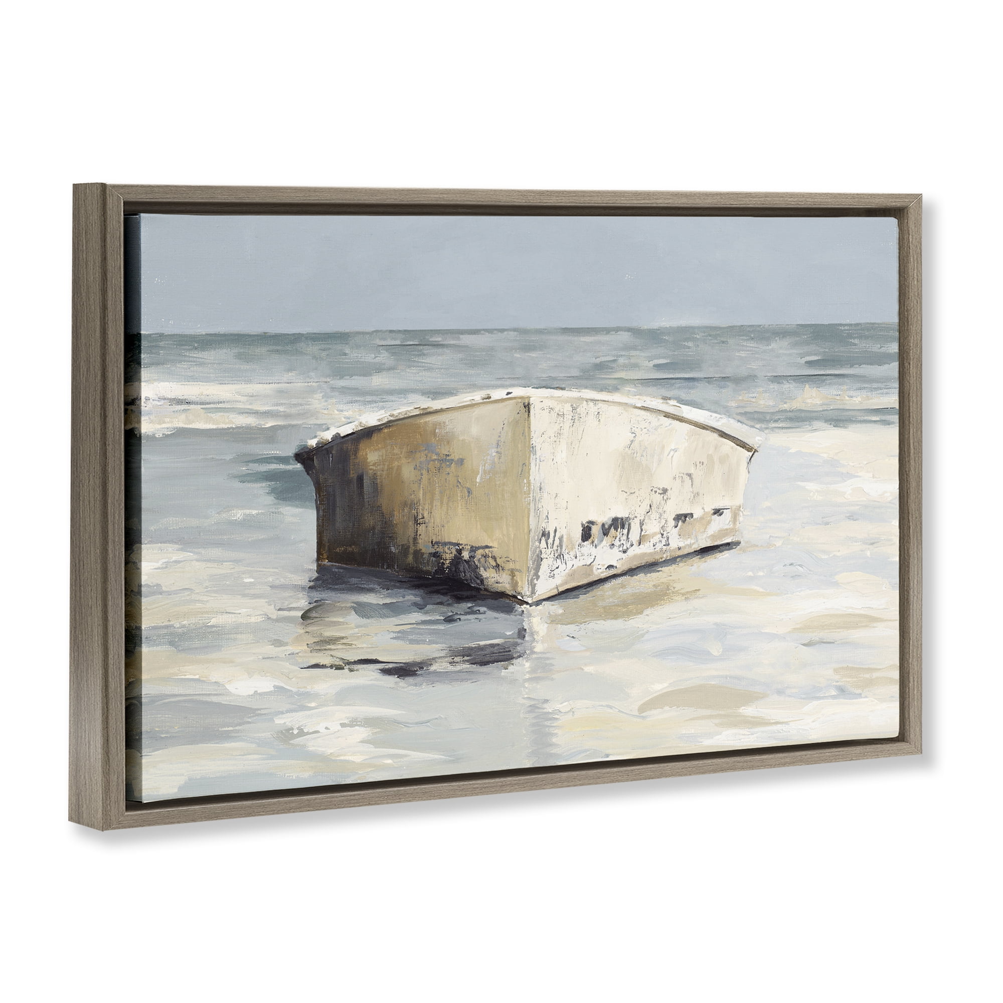 Stupell Industries Abandoned Boat Hull Transportation Painting Brown Floater Framed Canvas Art Print Wall Art, 31 x 21