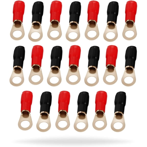 InstallGear 4 Gauge AWG Crimp Ring Terminals Connectors - 20-Pack (10 Positive, 10 Negative)