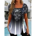 thumbnail image 2 of Camisetas de playa de estilo étnico para mujer, Top de manga corta con botones, Top informal con cuello en U, jersey con estampado, camiseta de nuevo diseño, 2 of 4