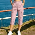 thumbnail image 2 of Khunlpohl Cargo Capri Pants for Women Hiking Outdoor Straight Leg Button Elastic Waist Cropped Pant with Multiple Pockets, 2 of 7