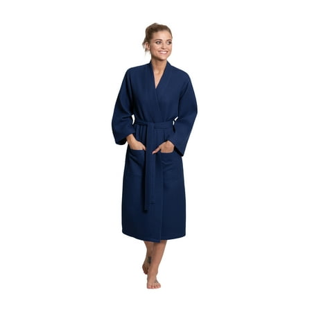 

Turkuoise Women Premium Cotton Blend Lightweight Long Waffle Kimono Bath and Spa