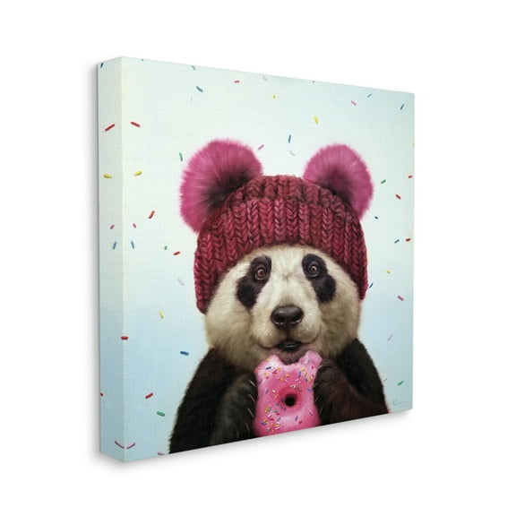 Stupell Industries Happy Panda Bear with Pink Sprinkle Donut,36 x 36,Designed by Lucia Heffernan