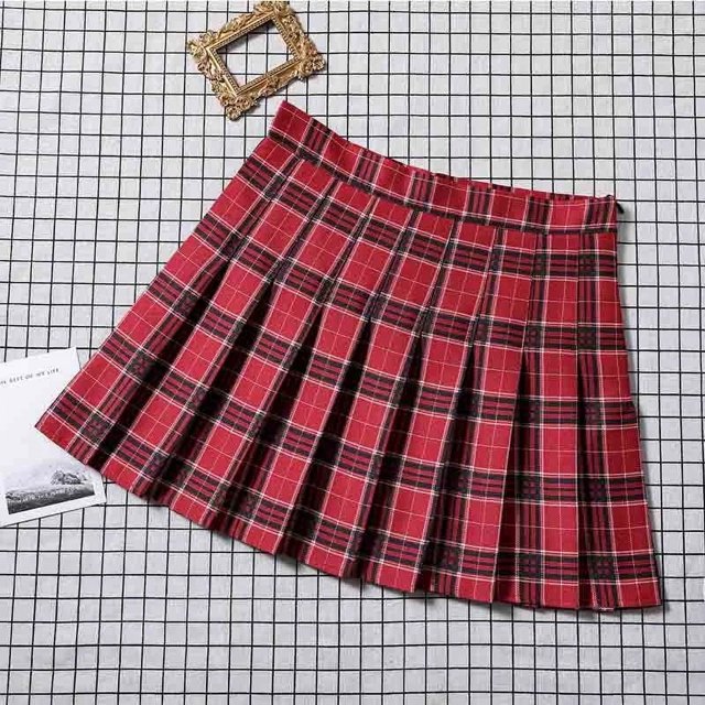Falda corta de cintura alta con entrepierna en forma de A para mujer, color blanco, primavera y verano, 100 entrepierna, para otoño e invierno, a cuadros