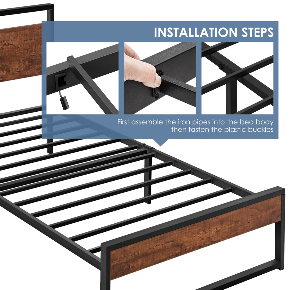 Buy Easyfashion Rustic Metal Platform Bed with Headboard and Footboard