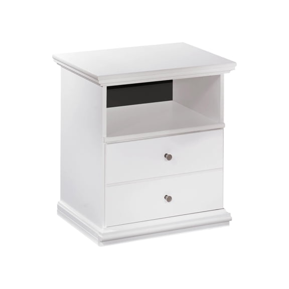 Signature Design by Ashley Bostwick Shoals One Drawer Nightstand – White, Deep Storage Drawer & Display Cubby, Pewter Hardware, Scalloped Moulding
