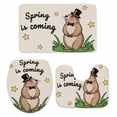 thumbnail image 2 of Groundhog Day Bathroom Rugs Set Spring Is Coming Cartoon Groundhog Stars Grass Linen Texture Non Slip Absorbent Bath Mats 3 Piece Set, U-Shaped Floor Mat, Toilet Seat Cover Small Size, 2 of 9