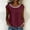 Wine, variant on Summer Casual Womens Caps Sleeve Tops Loose Fit Women's Solid Linen Round Neck Raglan Sleeve Short Sleeved Pleated Collar Lace Patchwork Casual Top Wine L