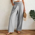thumbnail image 2 of larppty Linen Pants Women Summer Elastic Waist Drawstring Straight Leg Pants Flowy Beach Vacation Lounge Trousers with Pocket (Light Gray, XL), 2 of 9