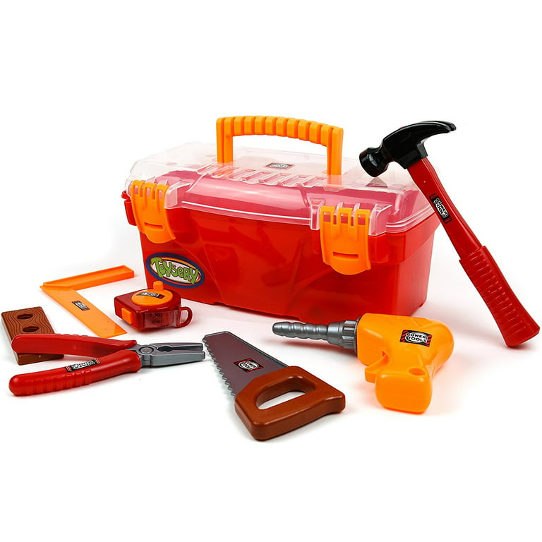 Toysery Juego completo de herramientas de juguete para niños de 24 piezas,  divertido kit de caja de herramientas para niños, niños pequeños con