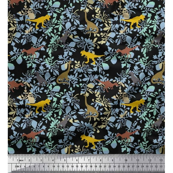 Soimoi Cotton Duck Fabric Leaves & Dinosaur Jungle Fabric Prints by Yard 42 Inch Wide