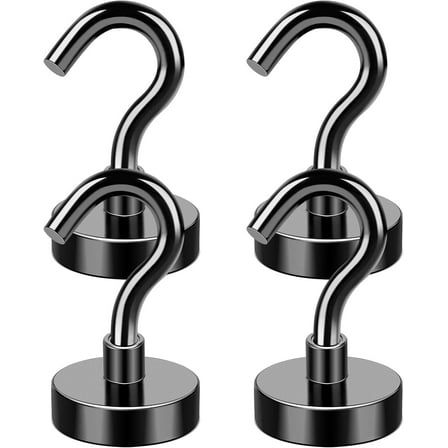 DIYMAG Magnetic Hooks, 25Lbs  Black Heavy Duty Earth Magnets with Hook for Refrigerator, Strong Neodymium Magnetic Cruise Hooks for Hanging, Curtain, Grill and Kitchen - Pack of 4