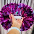 thumbnail image 3 of Double-headed Metallic Pom Poms Cheerleading Flower Ball with Handle Team Sports Spirit Party Kids Adults Cheer Pompoms -Purple, 3 of 5
