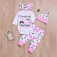 thumbnail image 3 of GYRATEDREAM Toddler Baby Girl Fall Winter Outfits Long Sleeve Ruffle Letter Romper Pants Headband Hat Clothes Set 0-18 Months, 3 of 10