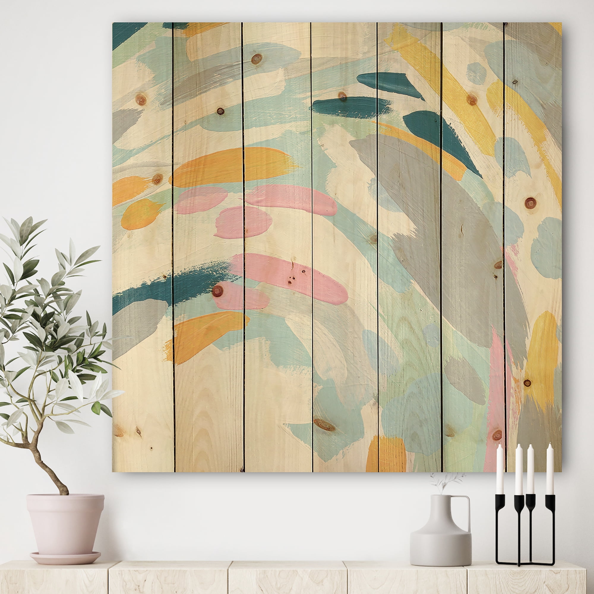 Designart 'Geometric Vortex II' Modern & Contemporary Print on Natural Pine Wood