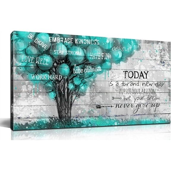 WFSposter-Teal Wall-Decor For Office - Inspirational Quotes Tree Wall Art - Large Canvas Wall Art Teal Decor For Living Room Ready To Hang