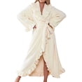 thumbnail image 3 of Premium Womens Plush Soft Robe , Warm, Coral Fleece Bathrobe Milky White L, 3 of 9