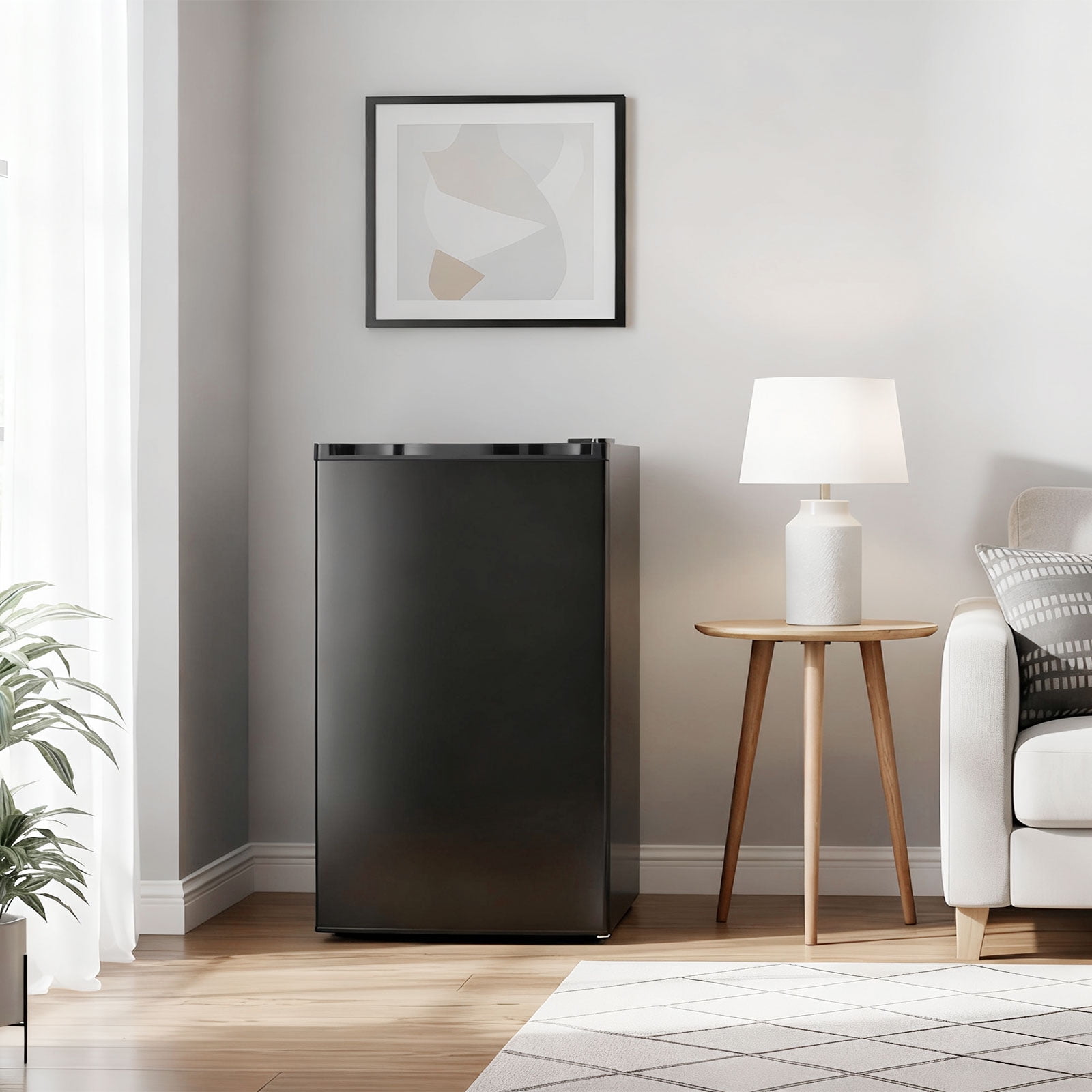 Dimedeal 3.2 Cu.Ft Mini Fridge for Bedroom, Small Refrigerator with Freezer for Dorm Office, Compact Single Door Adjustable Thermostat Low Noise,Black