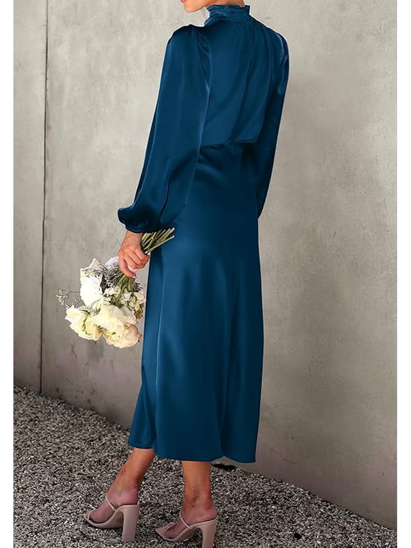 mock neck silk dress VISCOSE SILK RIB MOCK NECK DRESS Brown / M