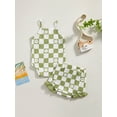 thumbnail image 4 of Coduop Baby Girls 2Pcs Outfit Set,Checkerboard Sleeveless Bodysuit and Shorts Two-piece Clothes Set, 4 of 9