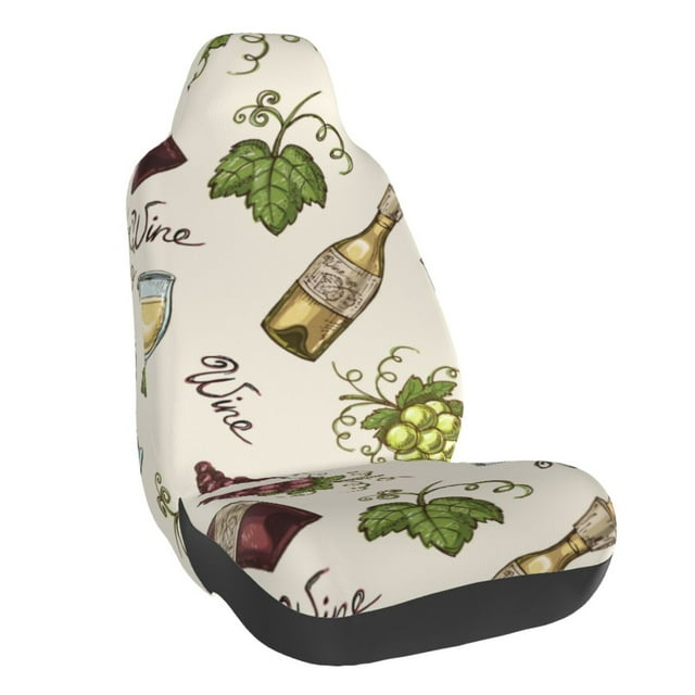 Wukai Grapes Bbottles Wine Full Set Car Seat Covers with Soft Padding Universal Auto Front Seats Protector and Cushion Mat