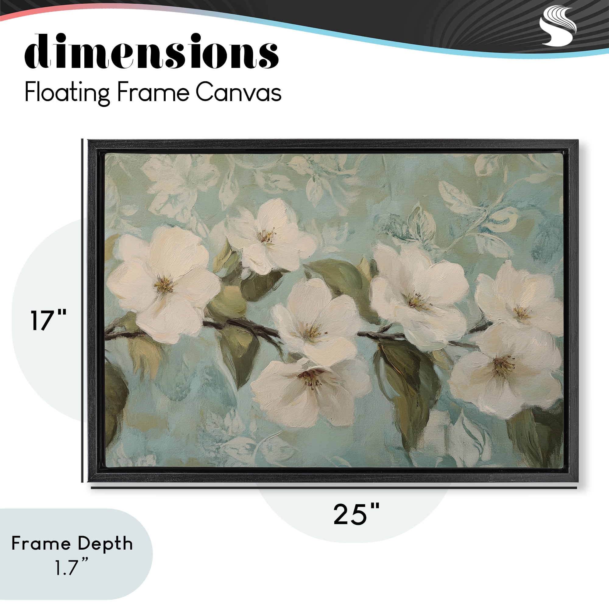 Stupell Industries Serene Flower Branch Blooms Black Framed Floater Canvas Wall Art, design by Petal Prints Design