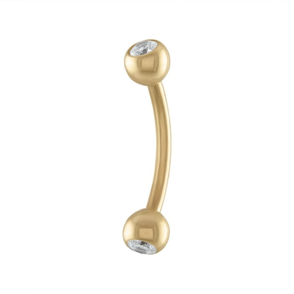 Zahav Jewelry 10K Solid Yellow Gold 18 Gauge Belly Ring With Double CZ Balls 8mm Long