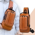 thumbnail image 3 of Travel Sling Bag Waterproof Crossbody Bag with Combination Lock Anti-Theft PU Leather Chest Bag with USB Charging Hole Shoulder Backpack Motorcycle Bags, 3 of 6