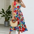 thumbnail image 2 of Wycnly Womens Dresses Sleeveless V-Neck Floral Print Casaul Long Summer Dress Tie Waist Flowy Swing Beach Holiday Tank Sun Dresses Red L Clearance Clothes, 2 of 7