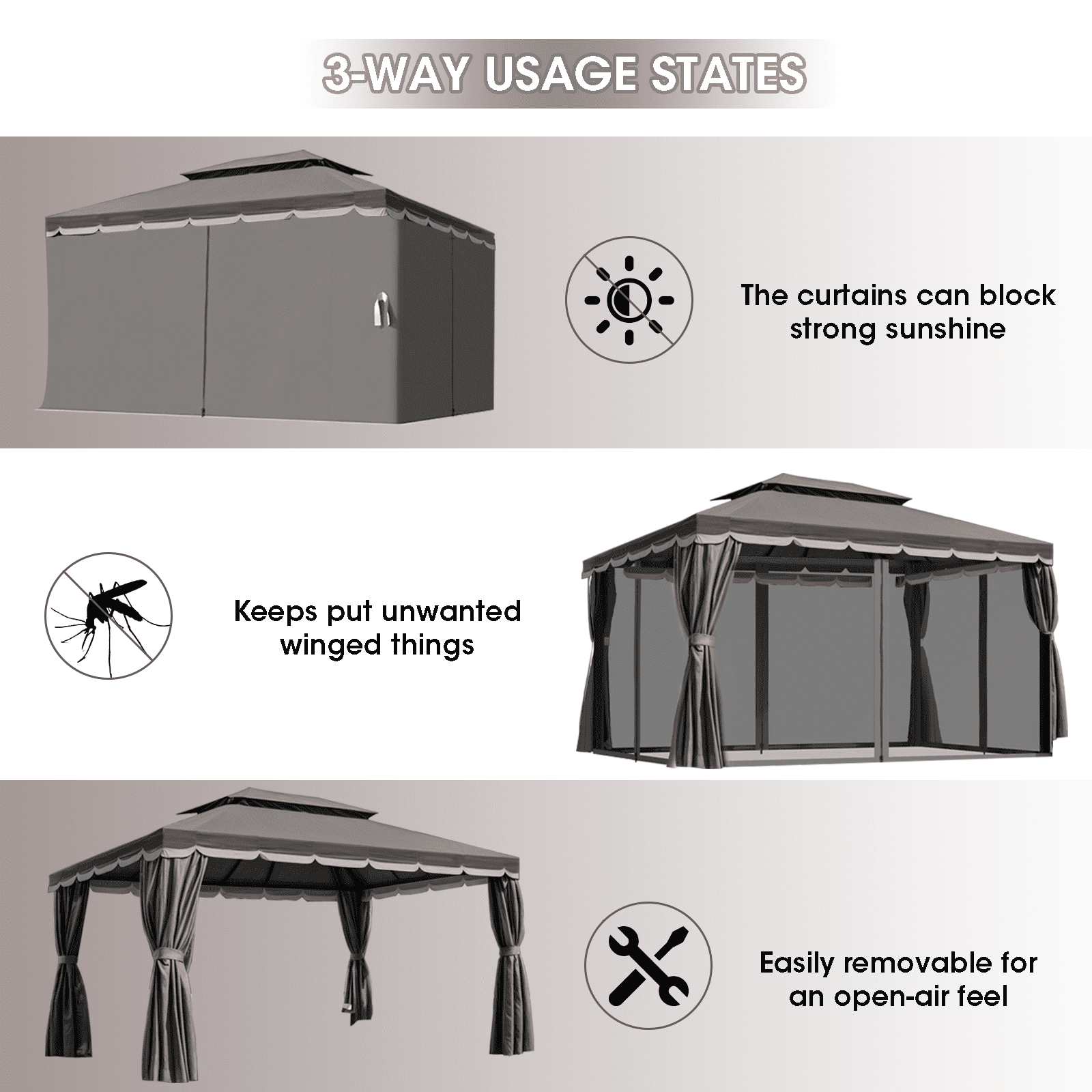 Gaptain 10×12 FT Deluxe No Screws Gazebo,Double Roof Outdoor Shelter Tent with Mosquito Nettings and Privacy Screens
