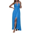 thumbnail image 5 of Casual Summer Dresses for Women Fashion Solid Color Backless Waist Slit Long Skirt Floral Vocation Beach Sundress, 5 of 5