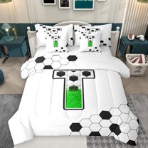 Castle Fairy Female Men Women Personalized Initial T Bedding Comforter Set 7-Piece,Gradient Bling Glitter King Bedding Sets,Abstract Honeycomb Sport Soccer Ultra Soft Bed Sheets