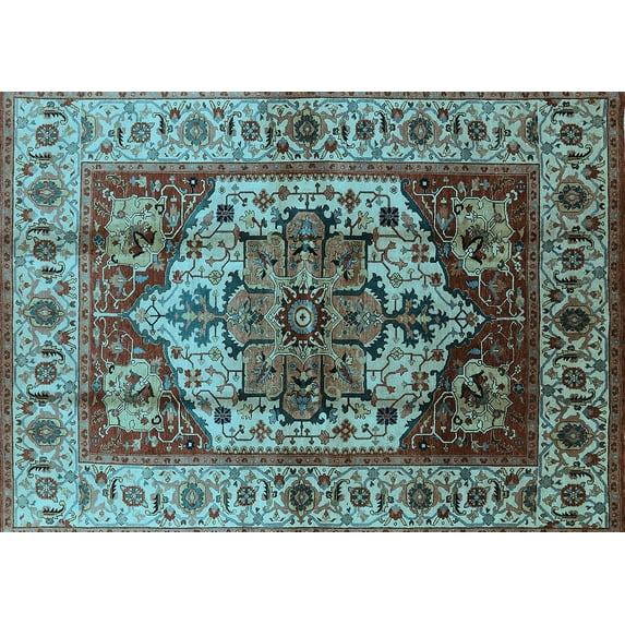 Ahgly Company Indoor Rectangle Oriental Light Blue Industrial Area Rugs, 7' x 10'