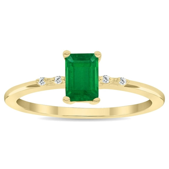 SZUL Women's Emerald Cut Emerald and Diamond Sparkle Ring in 10K Yellow Gold