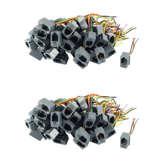 100 Pcs 616E 4P4C RJ9 Female Telephone Connector Adapter W 4 Wires 8cm