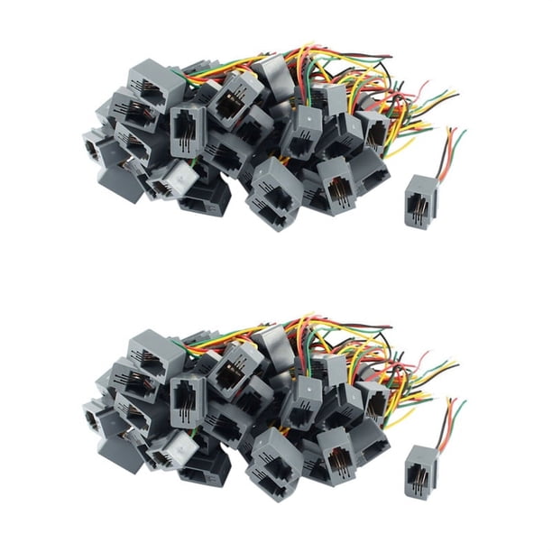 100 Pzs 616E 4P4C Adaptador de Conector de Telefono Hembra RJ9 con 4 Alambres 8cm