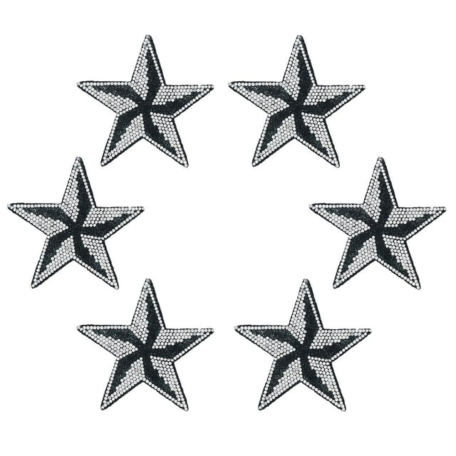 6 parches de diamantes de imitación con forma de estrella, pegatinas con purpurina para planchar y coser en la ropa Negro